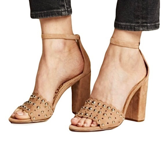 SAM EDELMAN Yaria Suede studded block heel open toe Sandals Womens size 6.5 - Picture 15 of 16